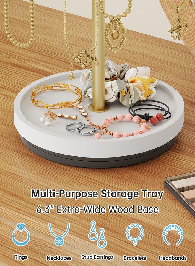 NiHome 360° Rotating Necklace Holder Stand, 24-Hook Metal Jewelry Organizer with Wooden Base Tray, Tangle-Free Display for Necklaces, Bracelets, Earrings, and Accessories, Ideal for Vanity or Dresser - Image 4