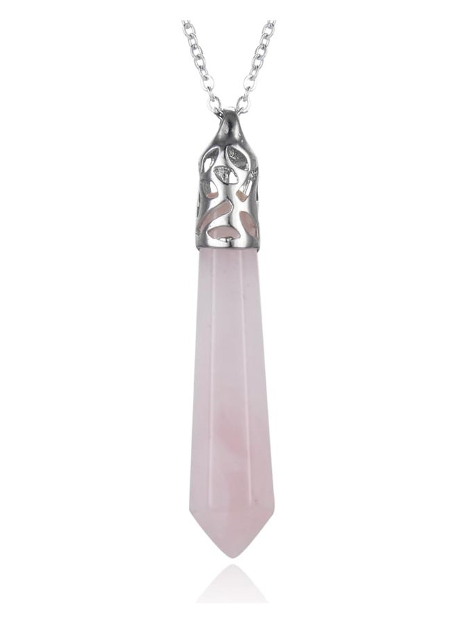 Real Natural Rose Quartz Hexagonal Gemstone Pendant Necklace Healing Reiki Chakra Energy Rock 26 Inch  - Image 1