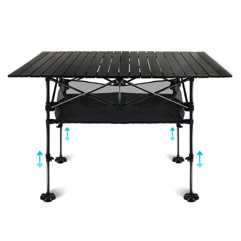 LEADALLWAY Adjustable Height Aluminum Camping Table Folding Portable Outdoor Table with Large Storage Organizer and Carrying Bags Big Foot Upgrade Collapsible Picnic Table 47L x22W