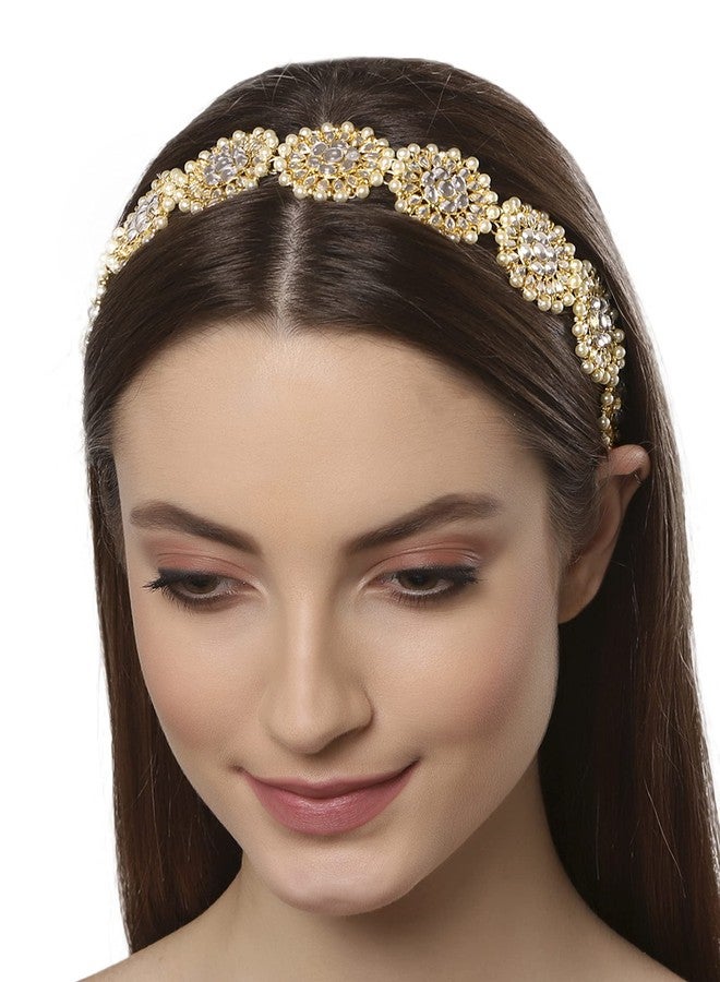 Karatcart Floral Shape Kundan Studded Metal Hairband for Women, Pack of 1 - Gold - Image 1
