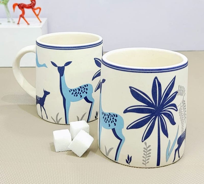 KITTENS Alive Theme Large Coffee Mugs Hand Painted in Blue Art Set of 2 300 ml - Image 1