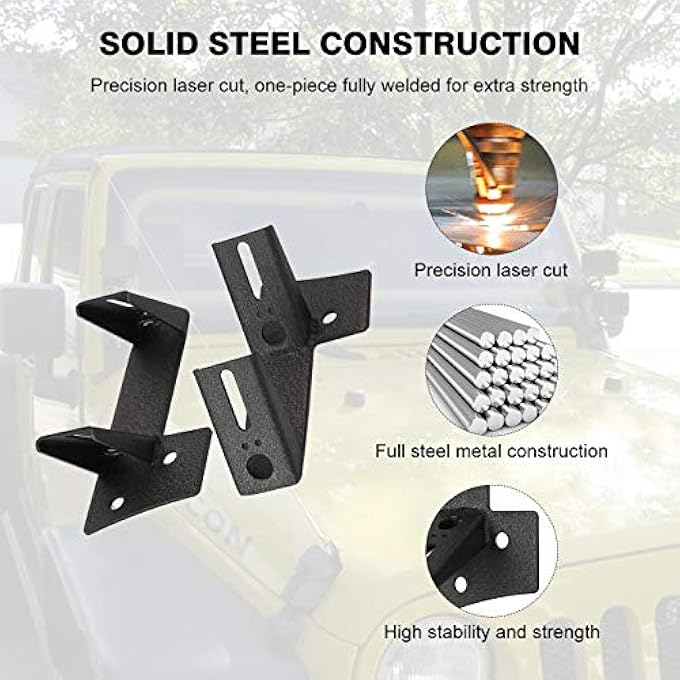 PARTOL Dual APillar Light Brackets Dual Lower Windshield Led Work Light Mount Kit For Jeep Wrangler JkJku 20072018 2Dr4Dr 1 Pair Black - Image 5