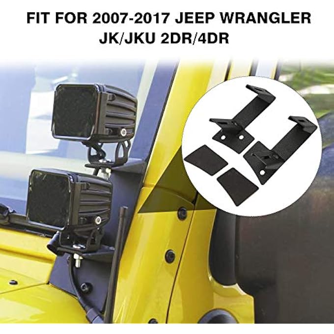 PARTOL Dual APillar Light Brackets Dual Lower Windshield Led Work Light Mount Kit For Jeep Wrangler JkJku 20072018 2Dr4Dr 1 Pair Black - Image 3