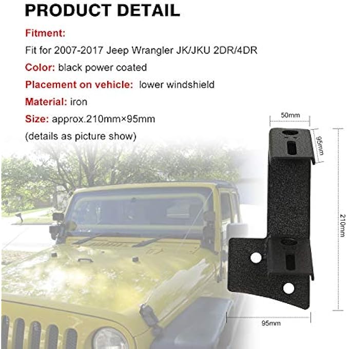 PARTOL Dual APillar Light Brackets Dual Lower Windshield Led Work Light Mount Kit For Jeep Wrangler JkJku 20072018 2Dr4Dr 1 Pair Black - Image 4