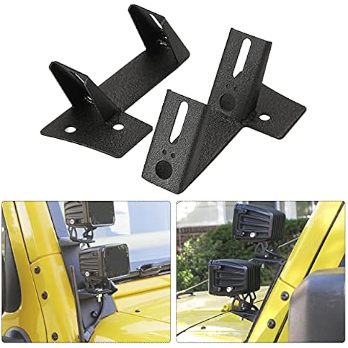 PARTOL Dual APillar Light Brackets Dual Lower Windshield Led Work Light Mount Kit For Jeep Wrangler JkJku 20072018 2Dr4Dr 1 Pair Black - Image 2