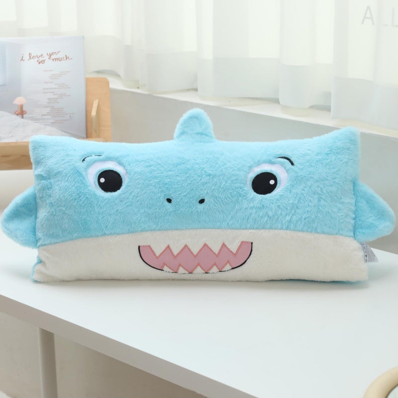 Snugtown Stuffed Animal Lumbar Pillow, Super Soft Plush Cuddle Throw Pillow for Kids, Cute Shark Shaped Pillow, 12 x 24 Inches, Baby Blue - Image 1