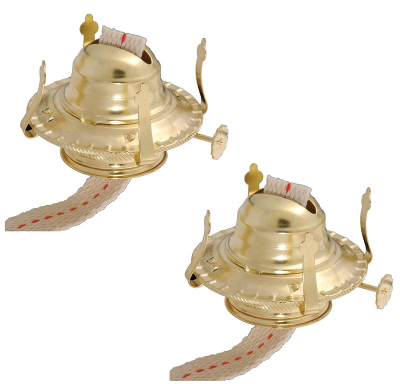 B&P Lamp BP Lamp Replacement Oil and Kerosene Lamp 2 Size Brass Plated Burner with Reduction Collar and Cotton Lamp Wick  Fits Vintage Oil Lamps  Holds a 3 Inch Base Chimney  2 Pack 