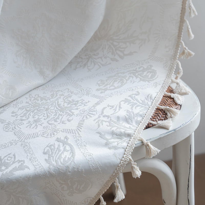 ENJOYBRIDAL ستائر ENJOYBRIDAL كريما داماسك 84 بوصة لغرفة المعيشة نصف شفافة بستائر غرفة النوم بنمط الميداليون بطول الأرضية مع جيوب قضيب الجاكار 2 لوحات لغرفة الطعام لعلاجات النوافذ - Image 5