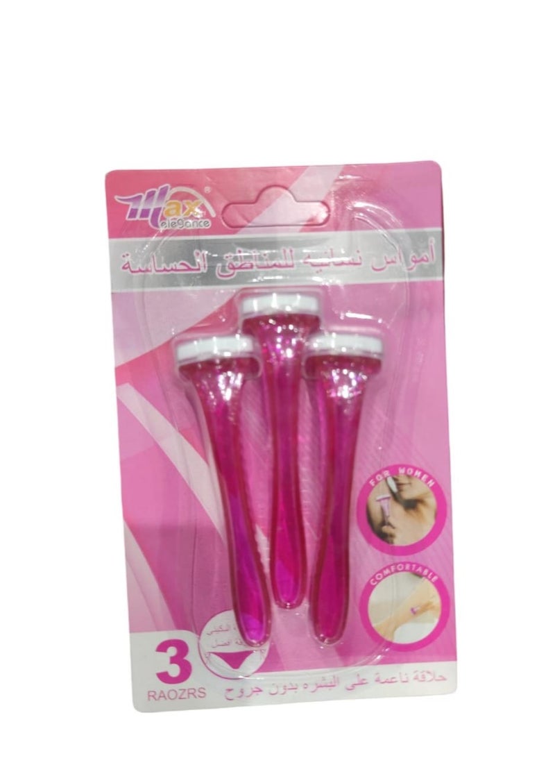 Max Elegance 3-Piece Disposable Women's Razor Set for Sensitive Areas, Pink/White - Image 1