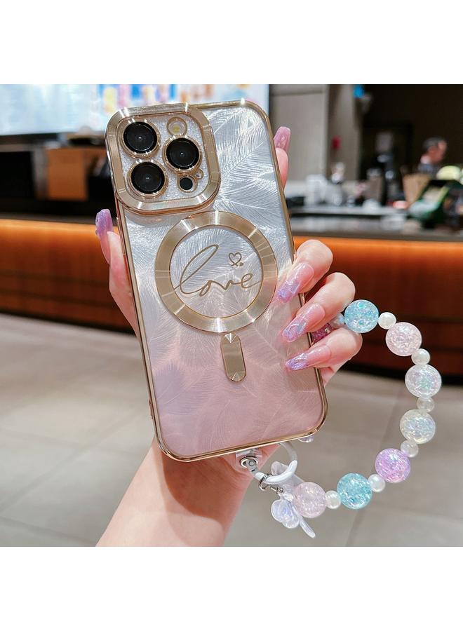 S-TOP Case For iPhone 11 Pro Dual-Love Feather Gradient Glitter Bracelets Magsafe TPU Phone Case - Image 1