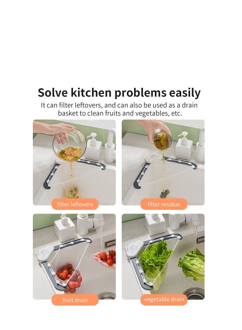 Excefore Kitchen Triangle Sink Strainer, Foldable Bracket Sink Strainer,Kitchen Leftovers Filter, with a Gray Triangular Rack and 100PCS Large Size Filtering Mesh Bags (Grey) - Image 4