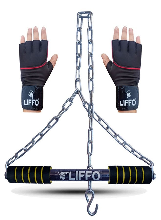 Liffo® Pull Up Bar Heavy Height Increasing Chain Hanging Rod Exercise, Fitness, Chin-up Bar with Weight Lifting Gloves (4FT) - Image 1