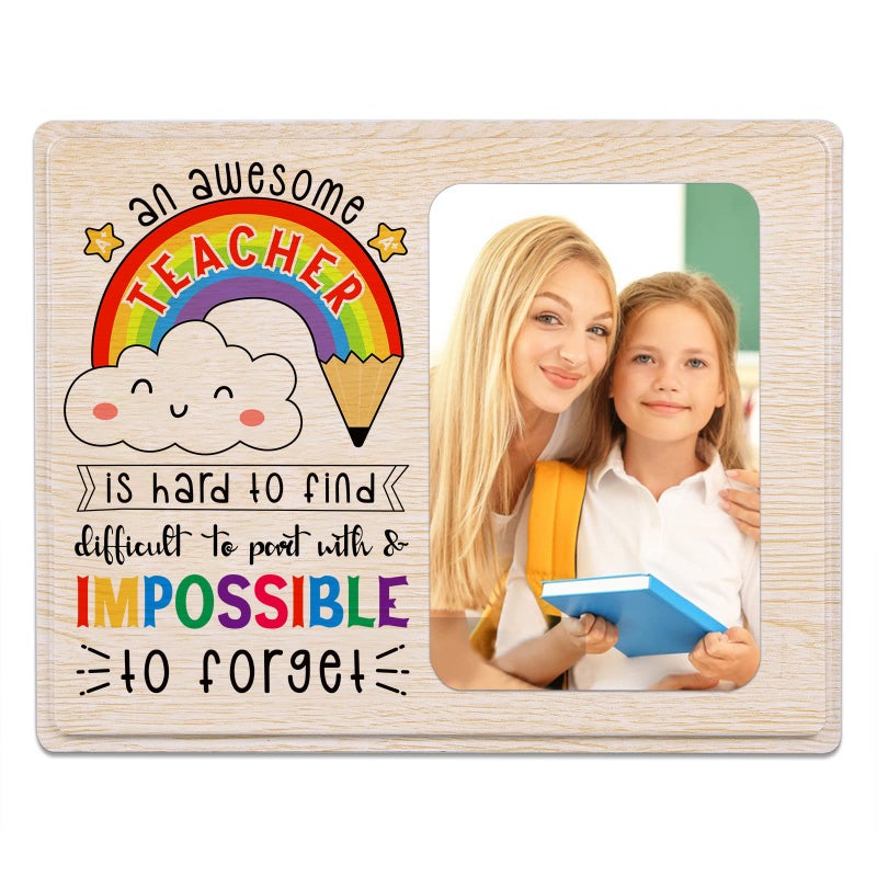 D4DREAM Teacher Appreciation Gifts 7x9 Personalized Wood Teacher Picture Frame Holds 4 x 6 Photo End of Year Gift for Women Men Retirement Graduation Back to School