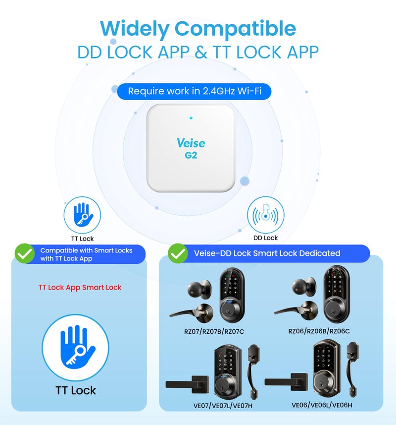 Veise G2 Gateway, Smart Deadbolt Wi-Fi Gateway, Remote Control, Compatible with DD Lock APP and TT Lock APP Remote Control - Image 5