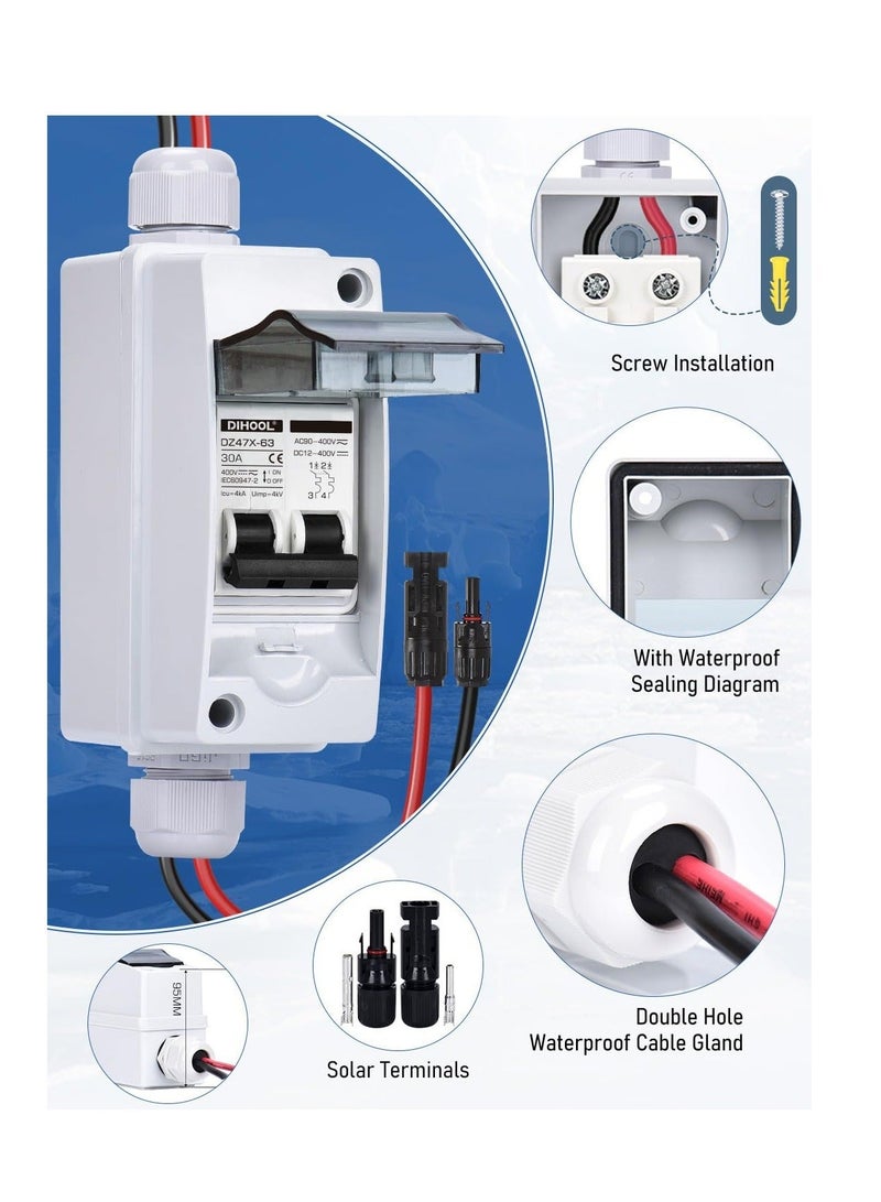 Solar Panels 30 Amp Solar Disconnect Switch, Outdoor Small Breaker Box, Waterproof Disconnect Switch, Waterproof UV-Proof Outdoor Box, Miniature Circuit Breaker with din Rail Enclosure - Image 5