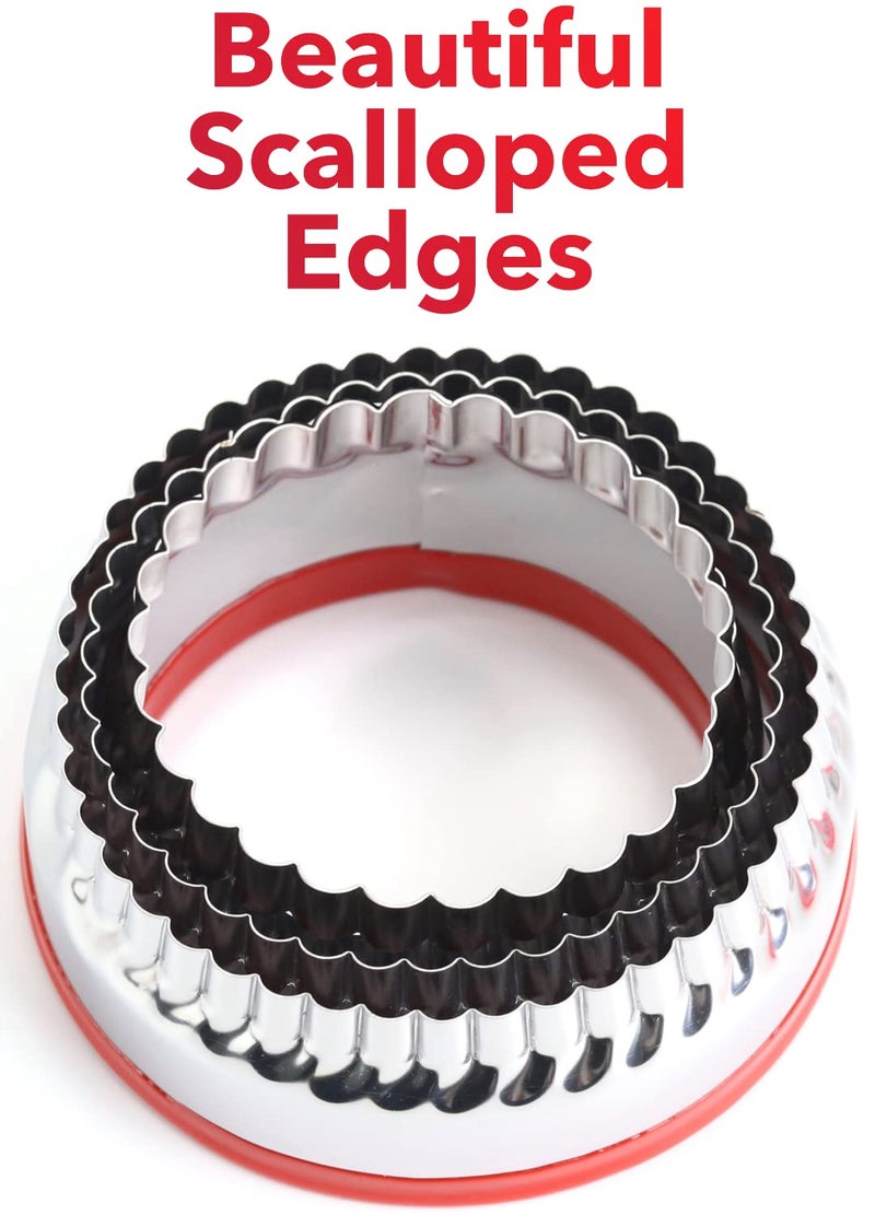 COOKIEQUE 3Pcs Fluted Round Cookie Cutters - 2" & 2.6" & 3", Heavy Duty Food-Grade Stainless Steel, Mini Biscuit Cutter, Unique Design with Protective Red Top PVC - Image 3