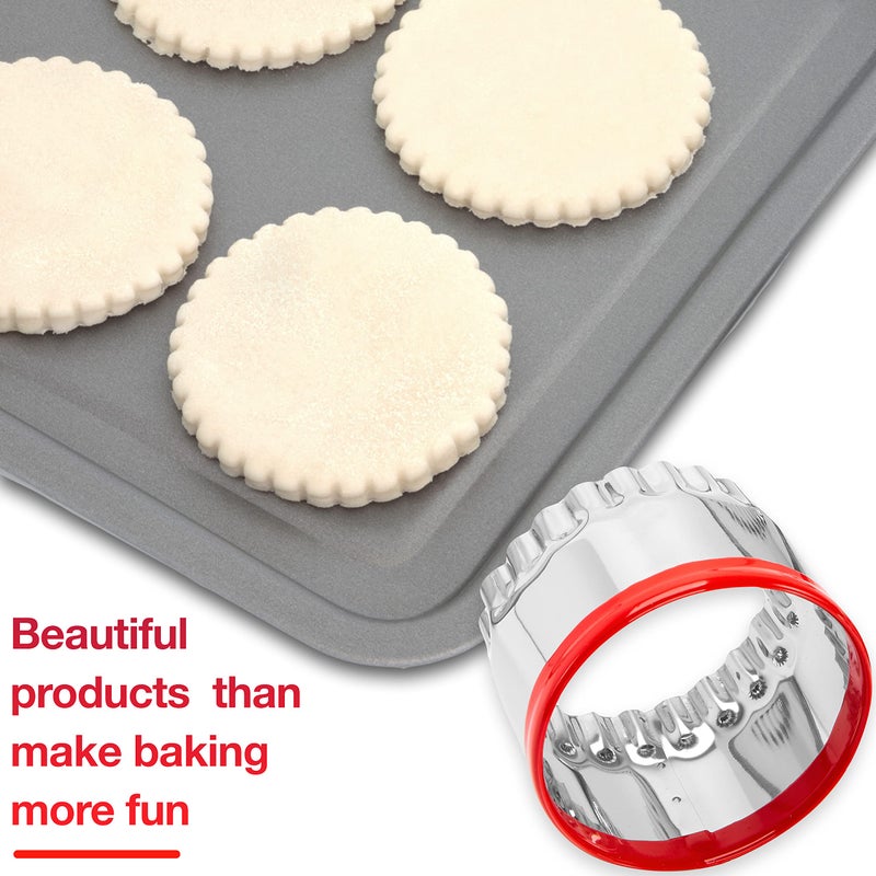 COOKIEQUE 3Pcs Fluted Round Cookie Cutters - 2" & 2.6" & 3", Heavy Duty Food-Grade Stainless Steel, Mini Biscuit Cutter, Unique Design with Protective Red Top PVC - Image 4