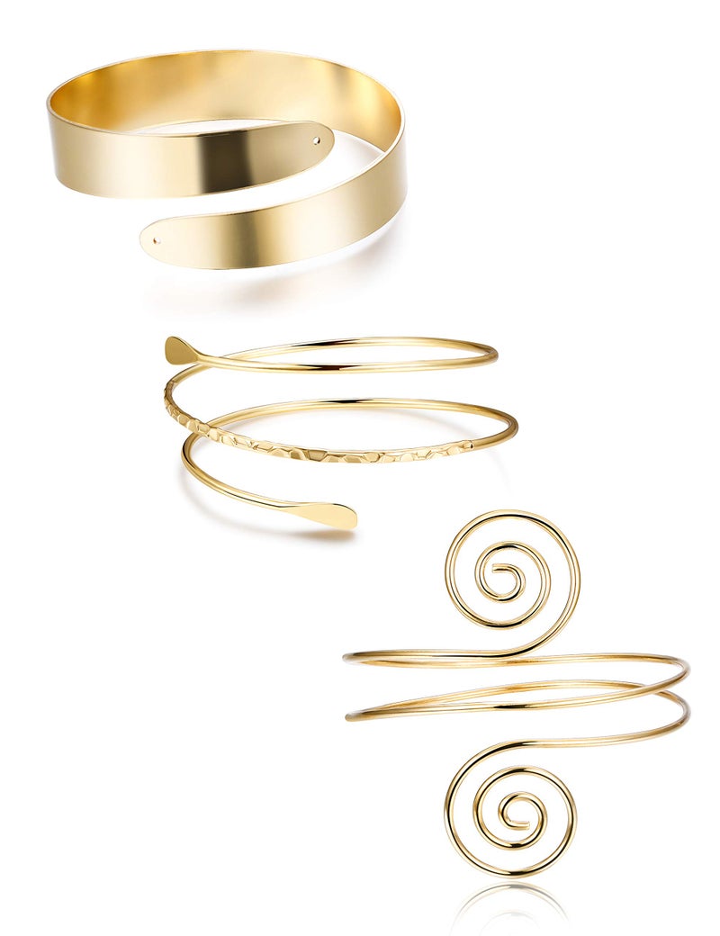 FUNRUN JEWELRY Arm Cuff Upper Arm Band for Women Gold Arm Cuff Bangle Bracelets Adjustable Coil Swirl Armlet ArmBand Jewelry,3-4Pcs - Image 1