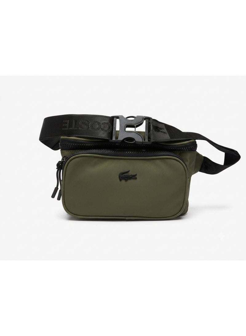 Lacoste Men's Olive-green Nylon Triple Zipper Waist Bag - Image 4