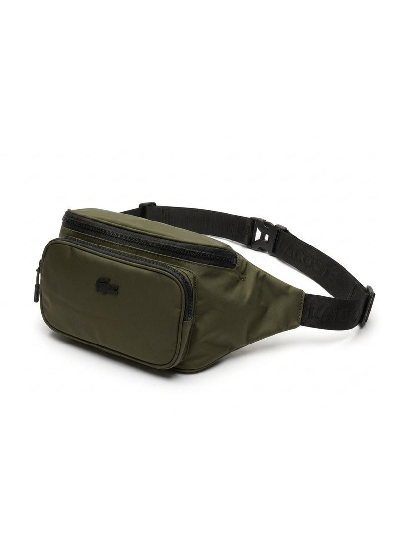 Lacoste Men's Olive-green Nylon Triple Zipper Waist Bag - Image 1