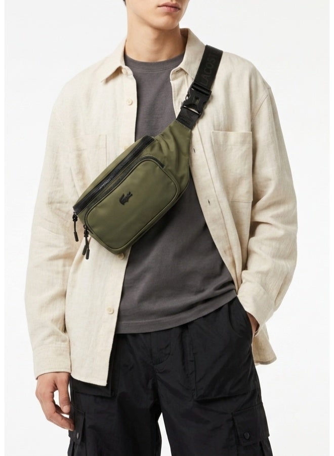 Lacoste Men's Olive-green Nylon Triple Zipper Waist Bag - Image 3