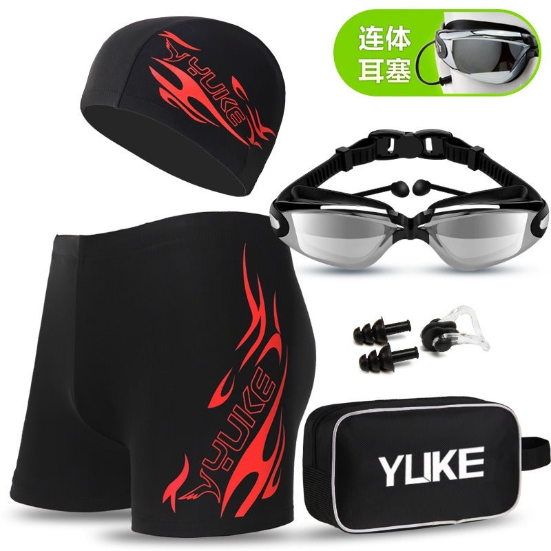 Yu Ke Men's Swim Trunks with Goggles & Swim Cap Set - Plus Size, Quick-Dry Beach Swimming Shorts for Adults - Image 1
