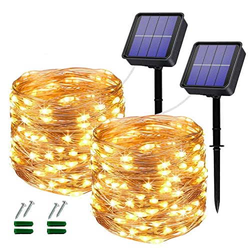 Lezonic Solar Fairy Lights, 2 Pack 240 LED Outdoor Waterproof 24M/80Ft 8 Modes Copper Wire Lights for Patio, Yard, Porch Decor (Warm White) - Image 1