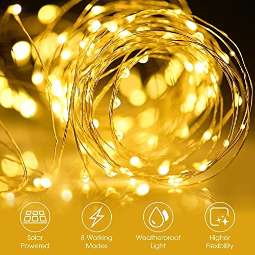 Lezonic Solar Fairy Lights, 2 Pack 240 LED Outdoor Waterproof 24M/80Ft 8 Modes Copper Wire Lights for Patio, Yard, Porch Decor (Warm White) - Image 2