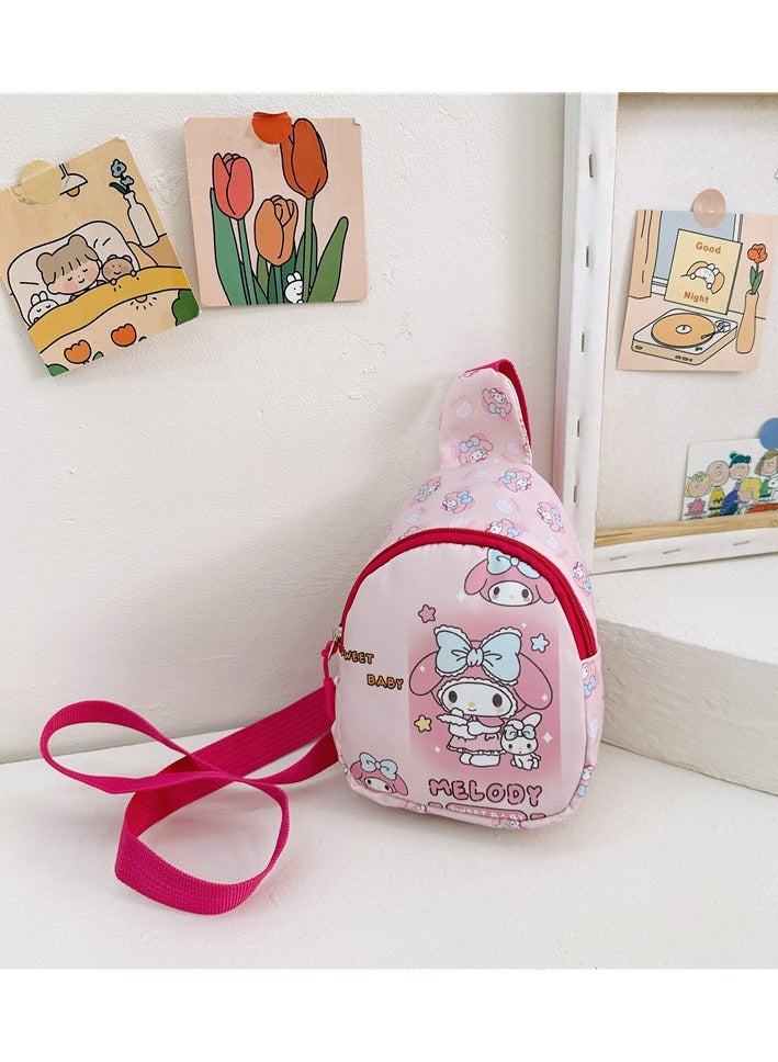 Sanrio Pink Melody Pattern Children's Breathable, Sweatproof and Anti-Theft Crossbody Bag, Cartoon Print, Lightweight Sports Chest Bag, Mini Belt Bag for Primary School Students - Image 1