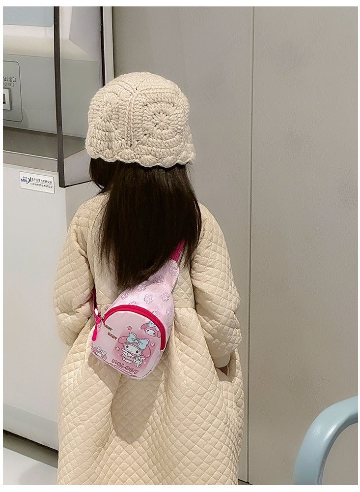Sanrio Pink Melody Pattern Children's Breathable, Sweatproof and Anti-Theft Crossbody Bag, Cartoon Print, Lightweight Sports Chest Bag, Mini Belt Bag for Primary School Students - Image 2