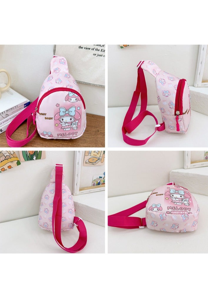 Sanrio Pink Melody Pattern Children's Breathable, Sweatproof and Anti-Theft Crossbody Bag, Cartoon Print, Lightweight Sports Chest Bag, Mini Belt Bag for Primary School Students - Image 4