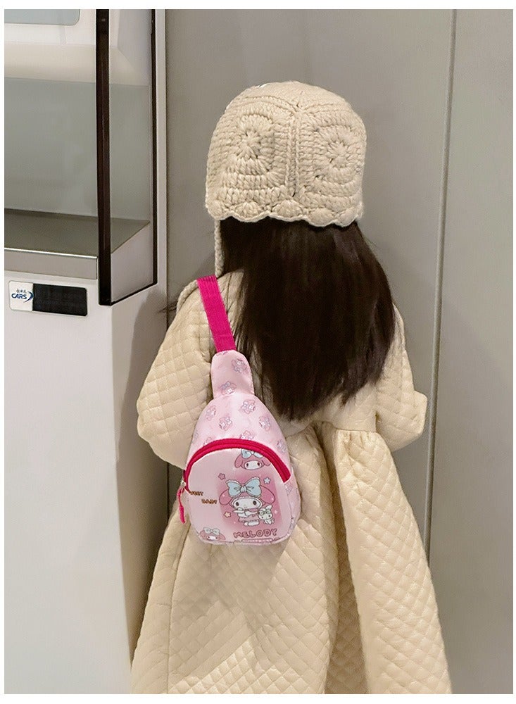 Sanrio Pink Melody Pattern Children's Breathable, Sweatproof and Anti-Theft Crossbody Bag, Cartoon Print, Lightweight Sports Chest Bag, Mini Belt Bag for Primary School Students - Image 3