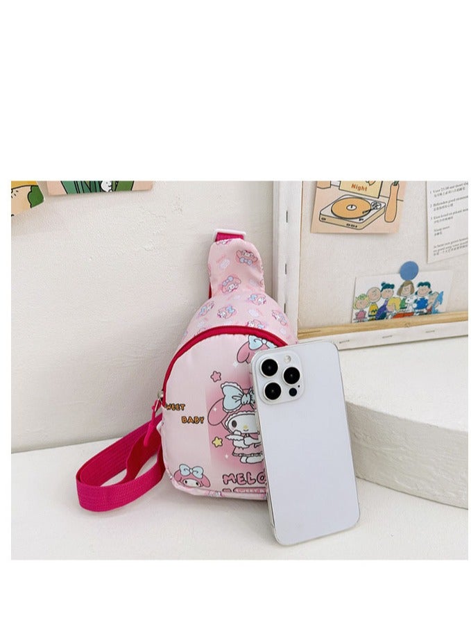 Sanrio Pink Melody Pattern Children's Breathable, Sweatproof and Anti-Theft Crossbody Bag, Cartoon Print, Lightweight Sports Chest Bag, Mini Belt Bag for Primary School Students - Image 5