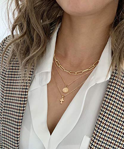 SOFYBJA Dainty Tiny 18K Gold St Benedict Medals Layered Cross Necklace for Women Delicate Simple Cute Coin Pendant Statement Double Layering Chain Necklaces Evil Protection Religious Jewelry Catholic Gifts - Image 2
