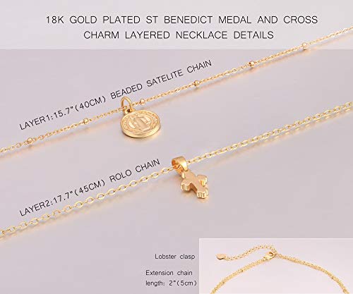 SOFYBJA Dainty Tiny 18K Gold St Benedict Medals Layered Cross Necklace for Women Delicate Simple Cute Coin Pendant Statement Double Layering Chain Necklaces Evil Protection Religious Jewelry Catholic Gifts - Image 3