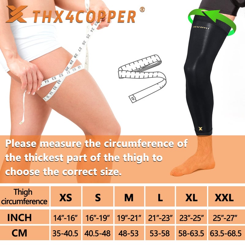 Thx4Copper Full Leg Compression Sleeves  Anti Slip Long Leg Knee Stabilizer Brace  Knee Thigh Calf Support For Running Basketball Cycling Football  Leg Protection Knee Pain Relief Arthritis Recovery Men & Women(Pair) - Image 3