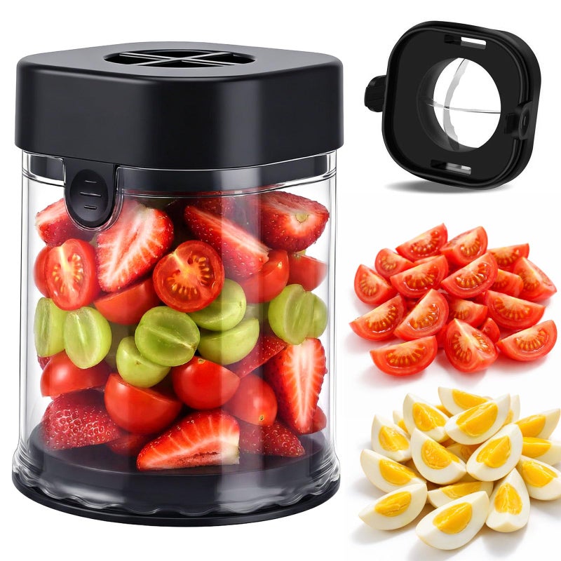 Hendiy Fruit Slicer Cup Strawberry Slicer Grape Cutter Cup with Stainless Steel Blades Egg Slicer Kitchen Gadgets Speed Cutters for Banana Grape Egg - Image 2