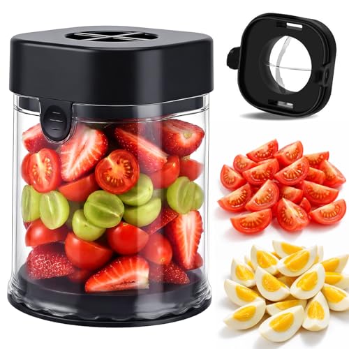 Hendiy Fruit Slicer Cup Strawberry Slicer Grape Cutter Cup with Stainless Steel Blades Egg Slicer Kitchen Gadgets Speed Cutters for Banana Grape Egg - Image 1
