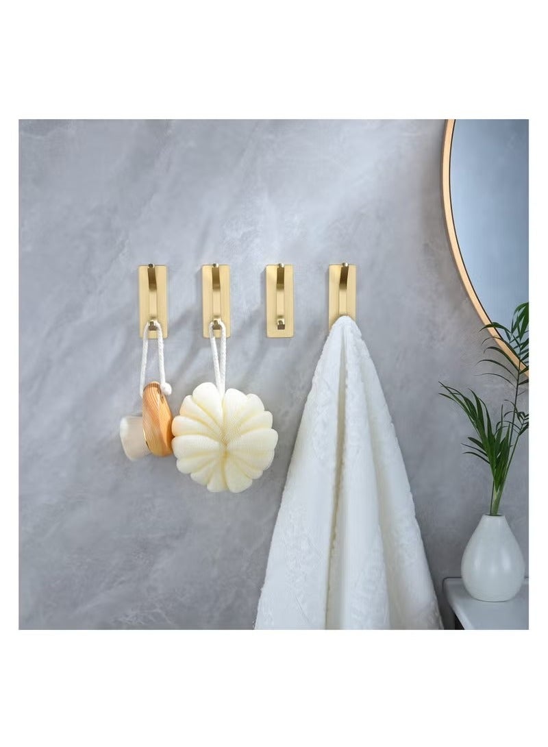 Beauenty 4 Packs Towel Hooks/Adhesive Hooks, Brushed Gold Wall Hooks for Hanging Coat, Hat,Towel Robe Hook, Bathroom and Bedroom, Stainless Steel (Gold) - Image 4