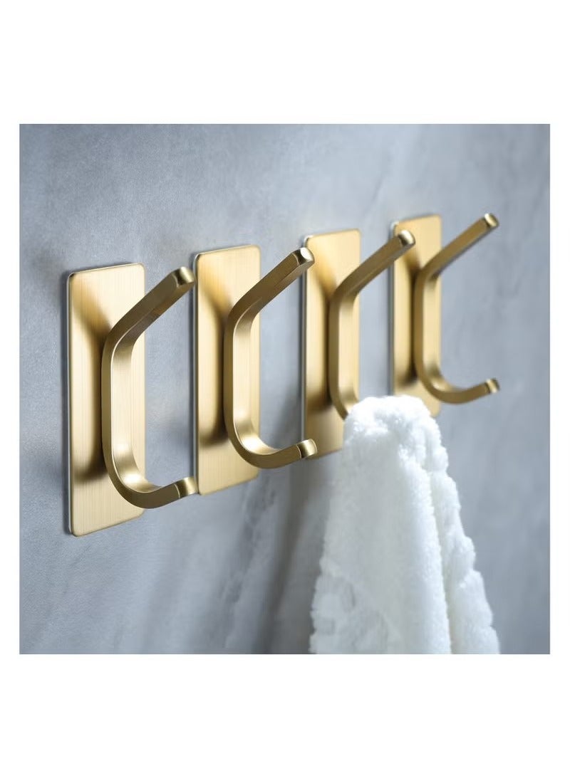 Beauenty 4 Packs Towel Hooks/Adhesive Hooks, Brushed Gold Wall Hooks for Hanging Coat, Hat,Towel Robe Hook, Bathroom and Bedroom, Stainless Steel (Gold) - Image 1