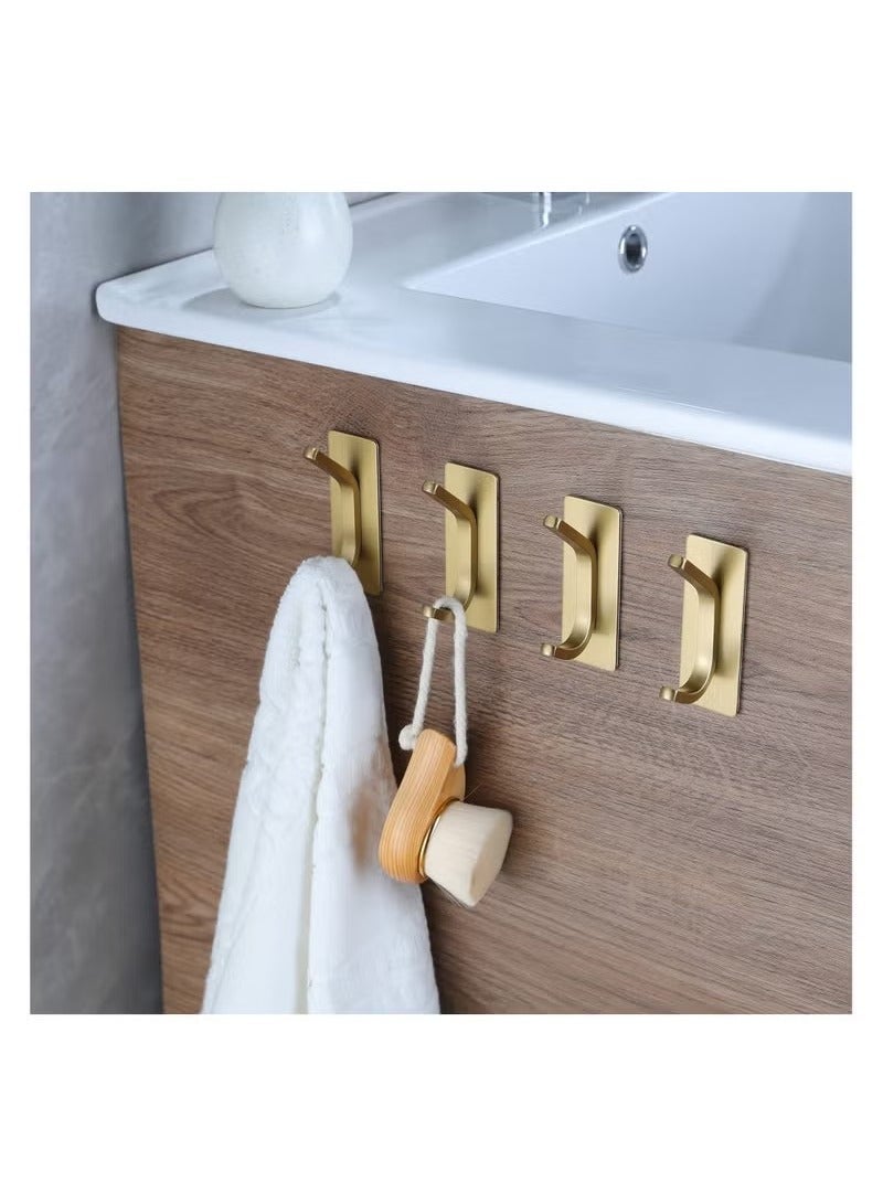 Beauenty 4 Packs Towel Hooks/Adhesive Hooks, Brushed Gold Wall Hooks for Hanging Coat, Hat,Towel Robe Hook, Bathroom and Bedroom, Stainless Steel (Gold) - Image 5