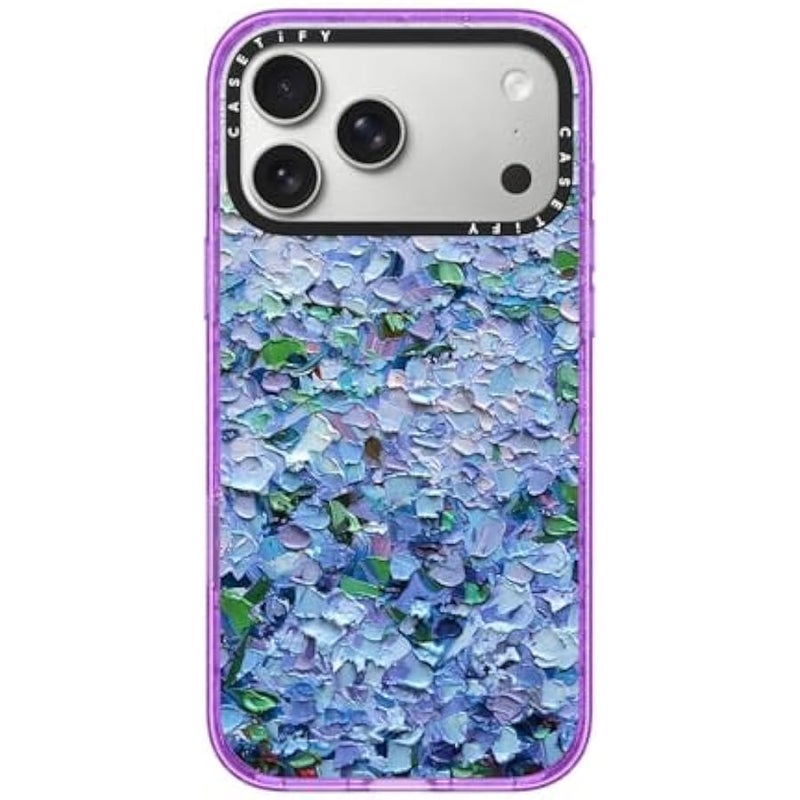 Casetify Impact iPhone 17 Pro Max Case 【Slim/Compatible with Magsafe / 8.2 ft. 4X Military Grade Drop Protection】 - Nantucket Blue Hydrangeas - Glitter Purple - Image 1