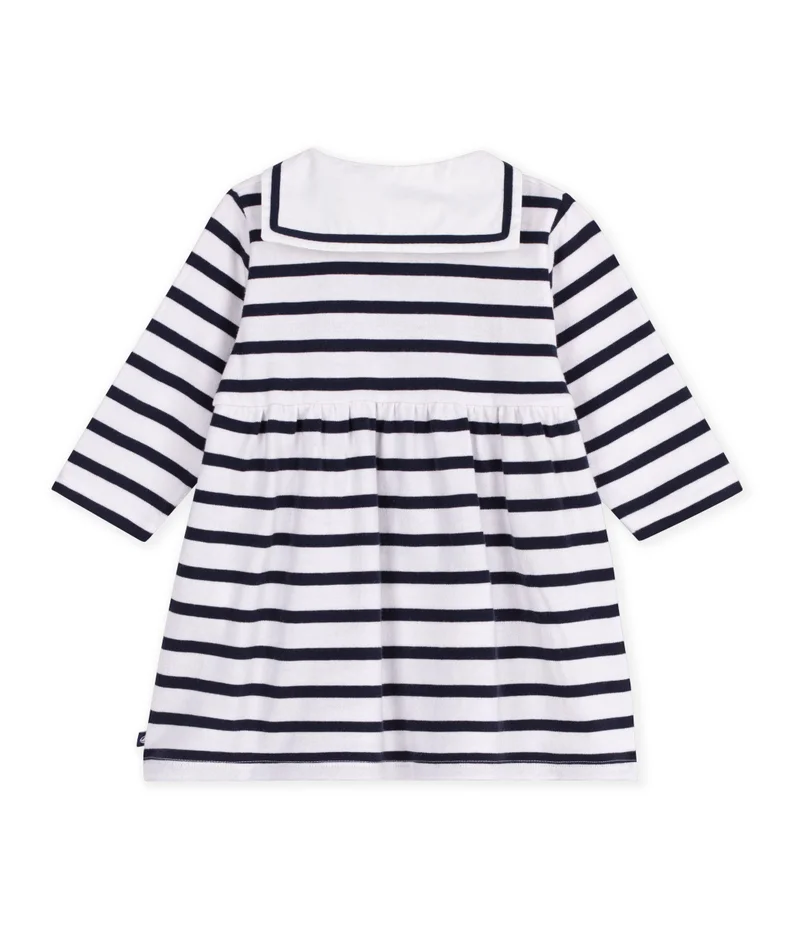 بيتي باتو Babies' Cotton Dress With Long Sleeves And Breton Stripes
