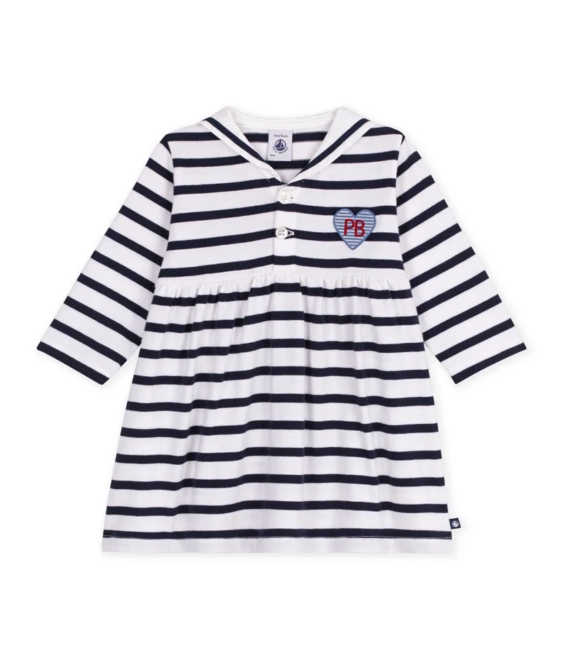 بيتي باتو Babies' Cotton Dress With Long Sleeves And Breton Stripes