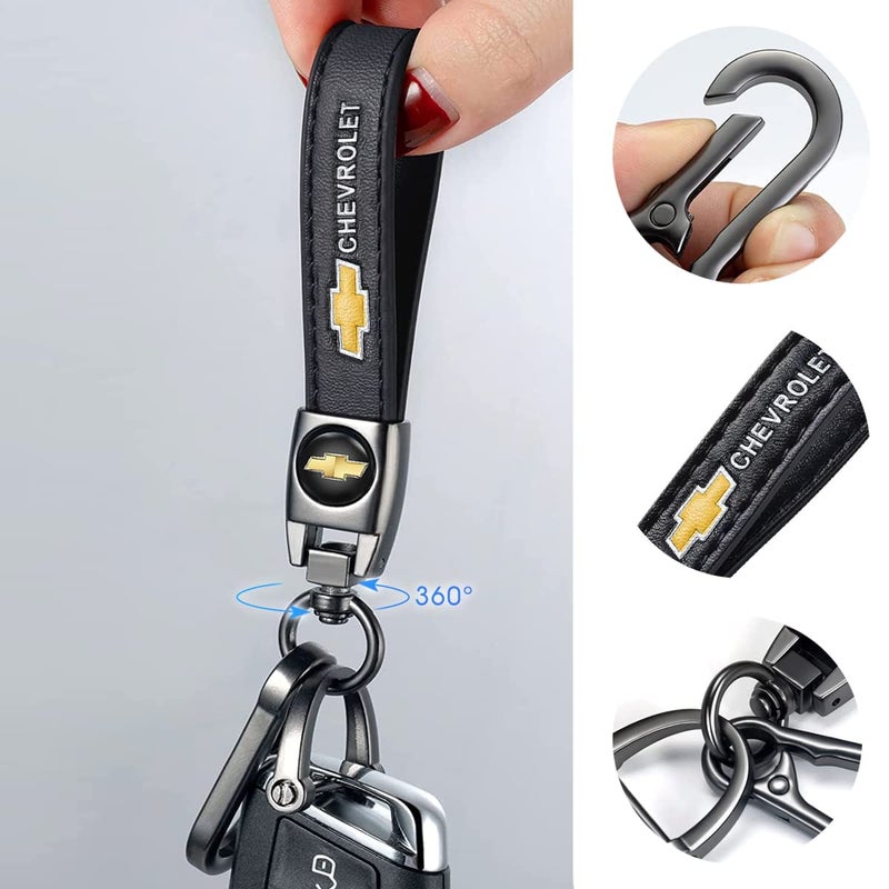 TACOMA Genuine Leather Car Keychain Fit for Chevy Malibu Camaro Trax Traverse Sonic Cruze Volt Equinox Spark Key Chain for Men and Women Family Present Key Ring Accessories(Black) - Image 3