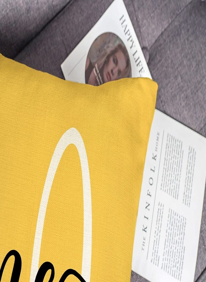 4TH Emotion Hello Sunshine Pillow Cover Farmhouse Yellow Lumbar Pillow Cover Spring Summer Decorations Cushion Case for Sofa Couch Polyester Linen 12x20 Inches - Image 2