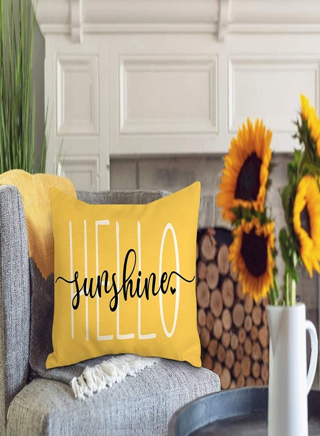 4TH Emotion Hello Sunshine Pillow Cover Farmhouse Yellow Lumbar Pillow Cover Spring Summer Decorations Cushion Case for Sofa Couch Polyester Linen 12x20 Inches - Image 5