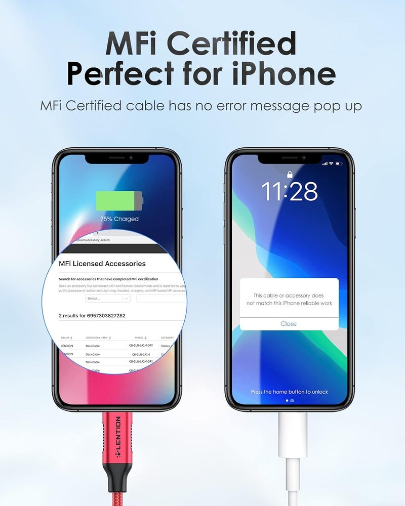 Lention USB-C to Lightening Charging Cable 3ft(1M) & Stable Driver Certified iPhone 14 Charger Cord Compatible with iPhone 14/14 Plus/14 Pro/14 Pro Max/13/12/11/X/8/SE, iPad 8th- (CLA-Red) - Image 4