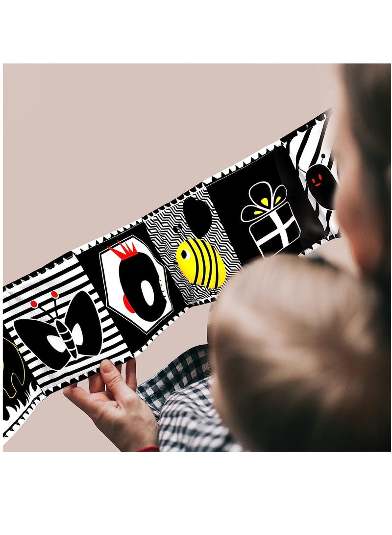 Infant Tummy Time Baby Toys Black and White High Contrast Baby Book for Newborns 0-3 Months Baby Early Education Sensory Toys Soft Washable Cloth Book Crib Toy Can Be Bitten and Tear - Image 2