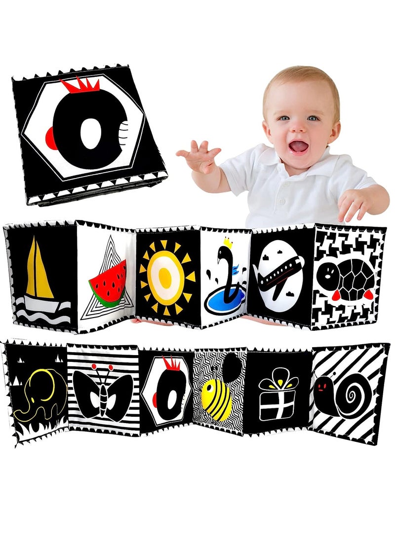 Infant Tummy Time Baby Toys Black and White High Contrast Baby Book for Newborns 0-3 Months Baby Early Education Sensory Toys Soft Washable Cloth Book Crib Toy Can Be Bitten and Tear - Image 1
